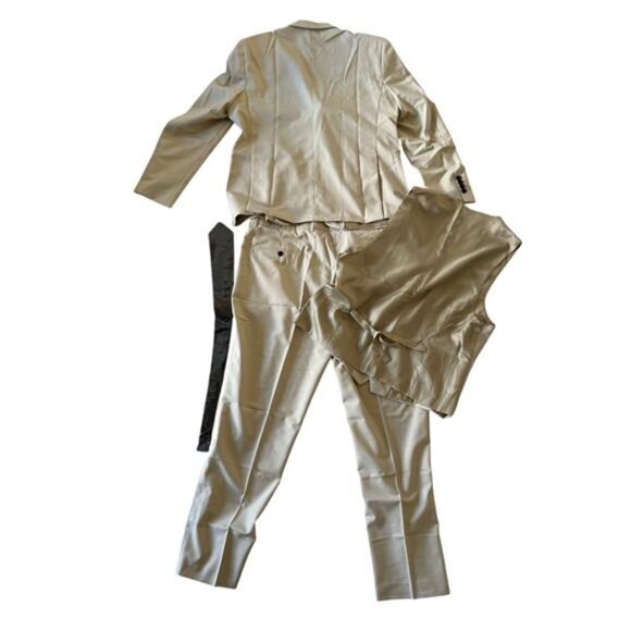 COOFANDY Men's 3-Piece Tuxedo Suit Set Blazer Vest Pants Wedding Beige XS - Picture 4 of 10